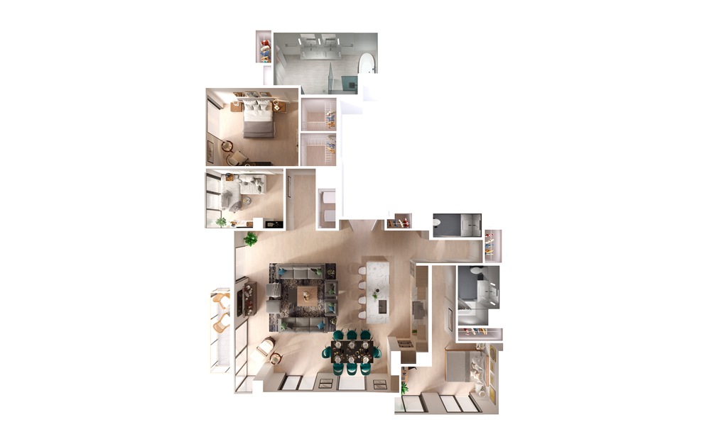 PH1 - 2 bedroom floorplan layout with 2.5 baths and 2210 square feet.