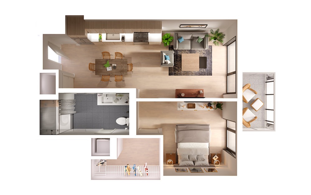 apartments in downtown Los Angeles Plan 0607 1 Bed 1 Bath Floorplan